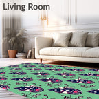 Whimsical Cat Faces Mint Green Rug