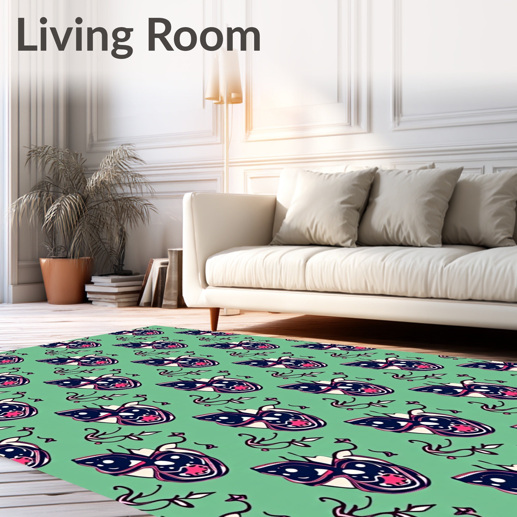 Whimsical Cat Faces Mint Green Rug