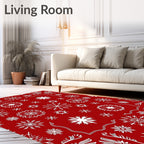 Crimson White Snowflake Cluster Art Rug