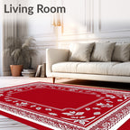 Crimson White Floral Border Square Rug