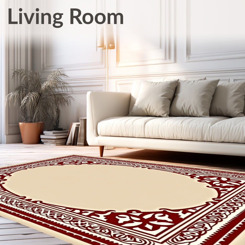 Ornate Burgundy Floral Arched Frame Rug