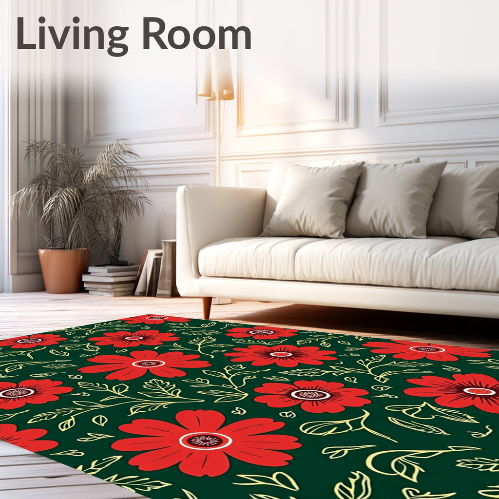 Vivid Red Crimson Floral Garden Rug