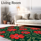 Vivid Red Crimson Floral Garden Rug