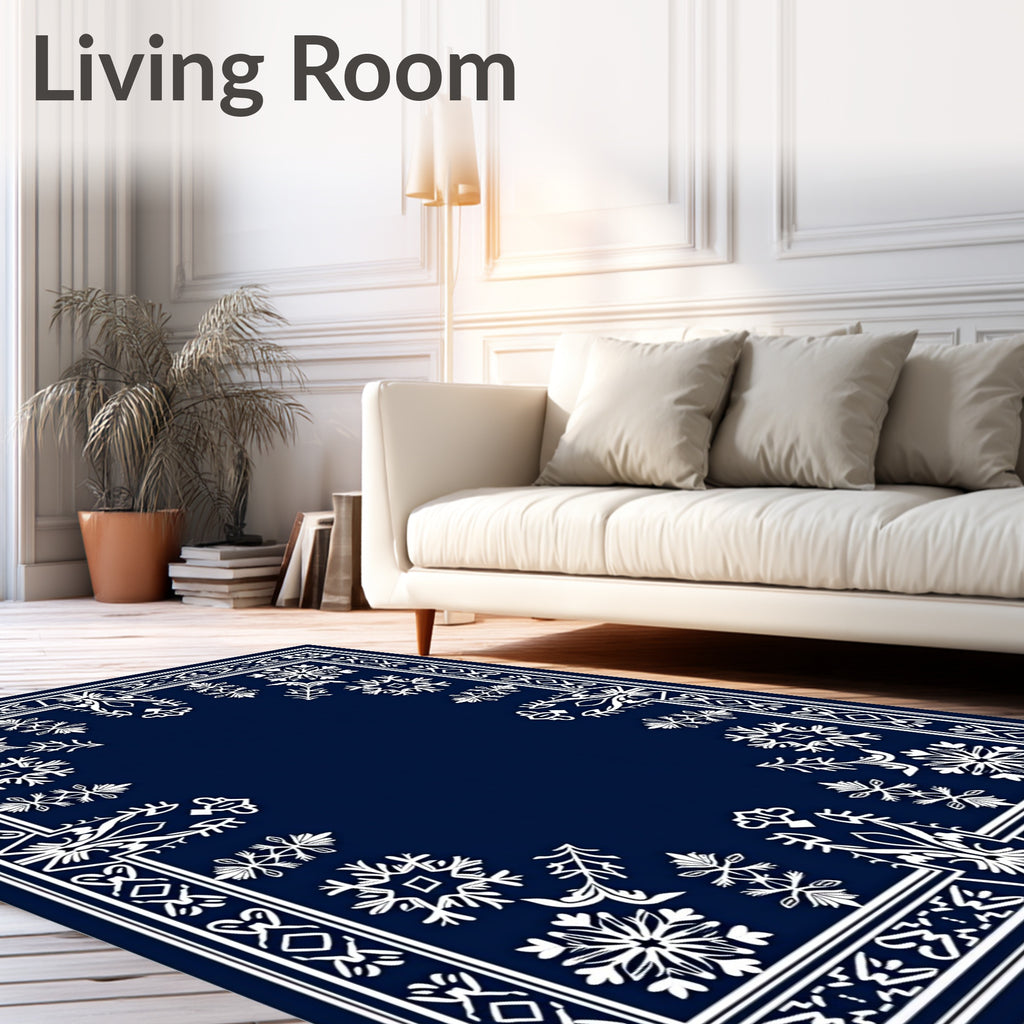 Midnight Blue Floral Medallion Frame Rug