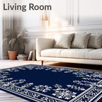 Midnight Blue Floral Medallion Frame Rug