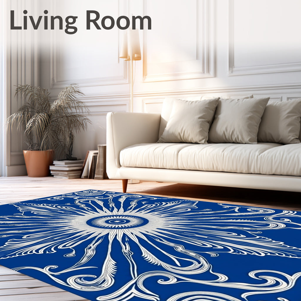 Elegant Cobalt Sunburst Swirl Rug