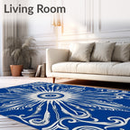 Elegant Cobalt Sunburst Swirl Rug