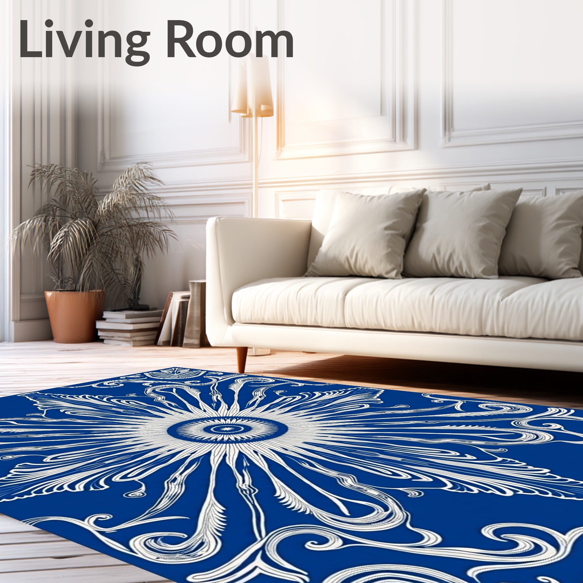 Elegant Cobalt Sunburst Swirl Rug