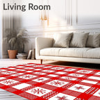 Red White Gingham Snowflake Cluster Rug