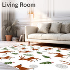 Woodland Brown Deer Pine Forest Whimsical Rug