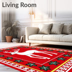 White Deer Red Floral Border Rug