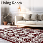 Regal Crimson Floral Geometric Border Rug