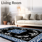 Ornate Blue White Black Medallion Rug