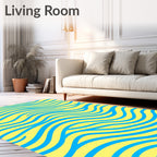 Bright Yellow Blue Swirl Waves Rug