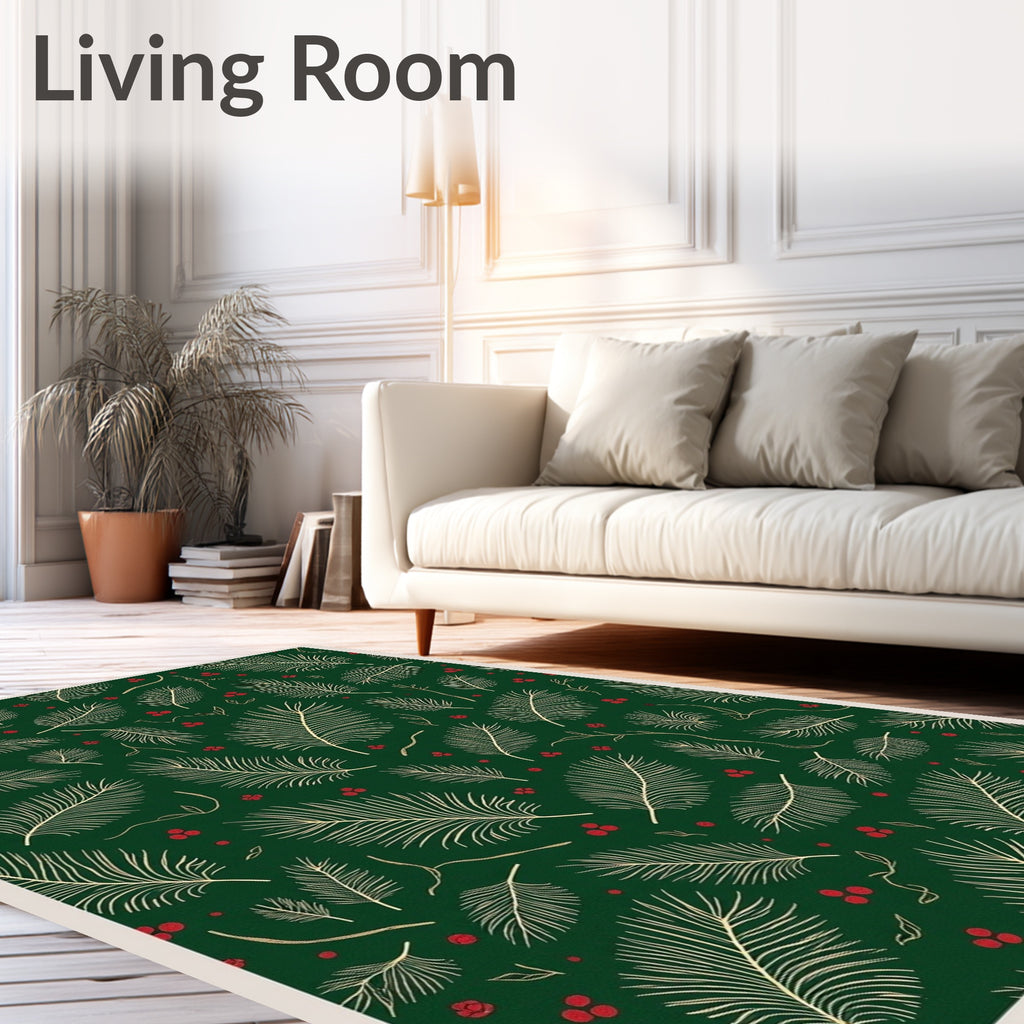 Forest Green Pine Sprigs Berry Rug