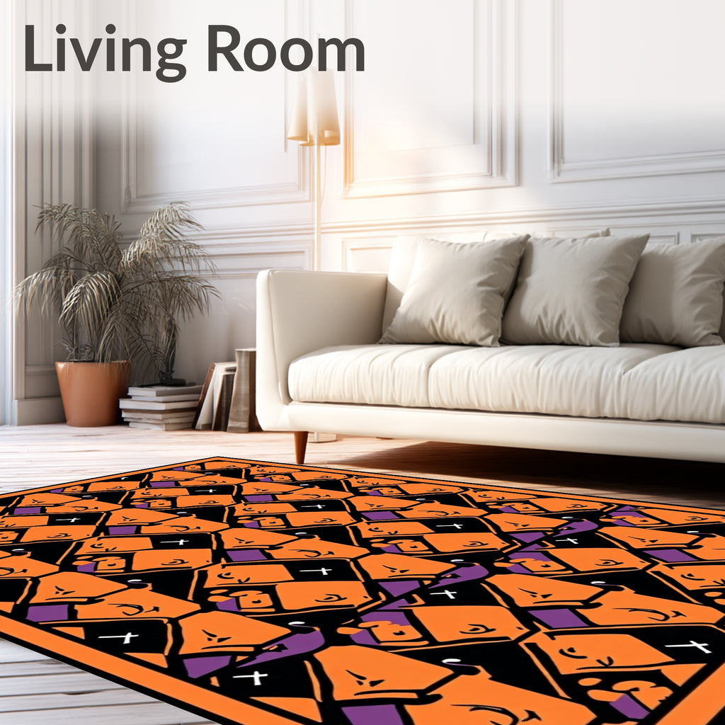 Bold Orange Purple Geometric Crosses Rug