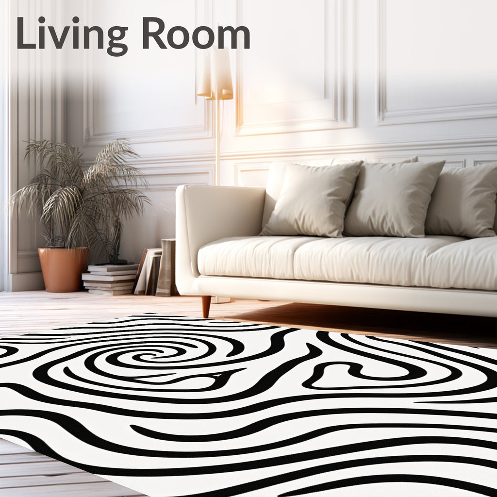 Bold Black Swirl Abstract Rug