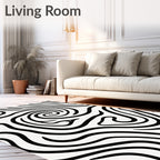 Bold Black Swirl Abstract Rug
