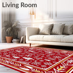Crimson Snowflakes Pine Trees Border Rug