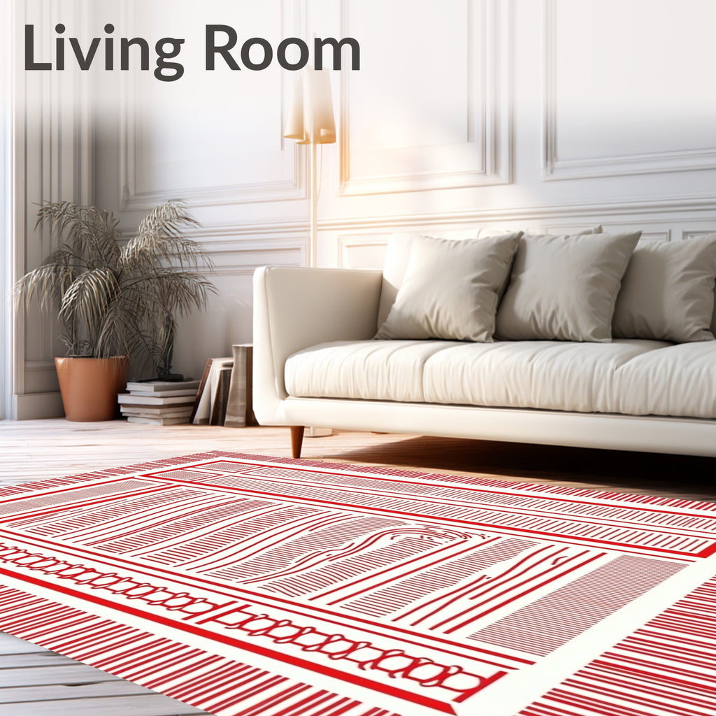 Crimson Textured Lines Composition Rug