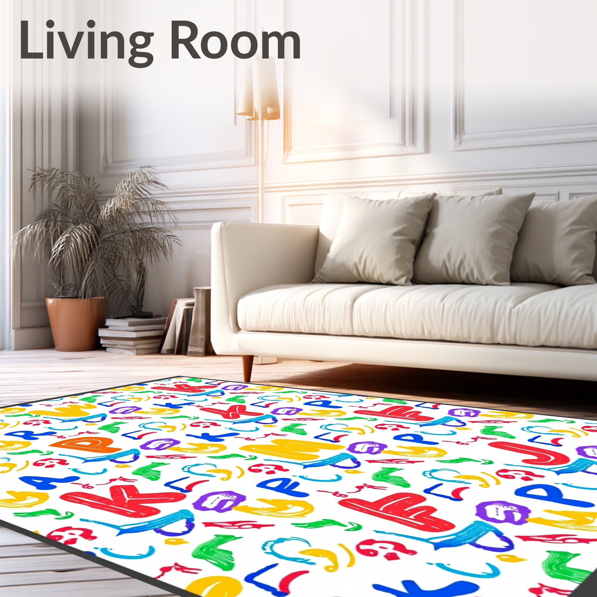 Vibrant Multi-Color Alphabet Collage Rug