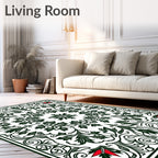 Deep Green Floral Symmetry Red Accents Rug