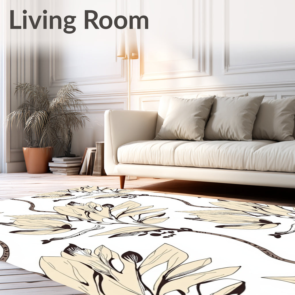 Cream Leafy Branch Art Rug
