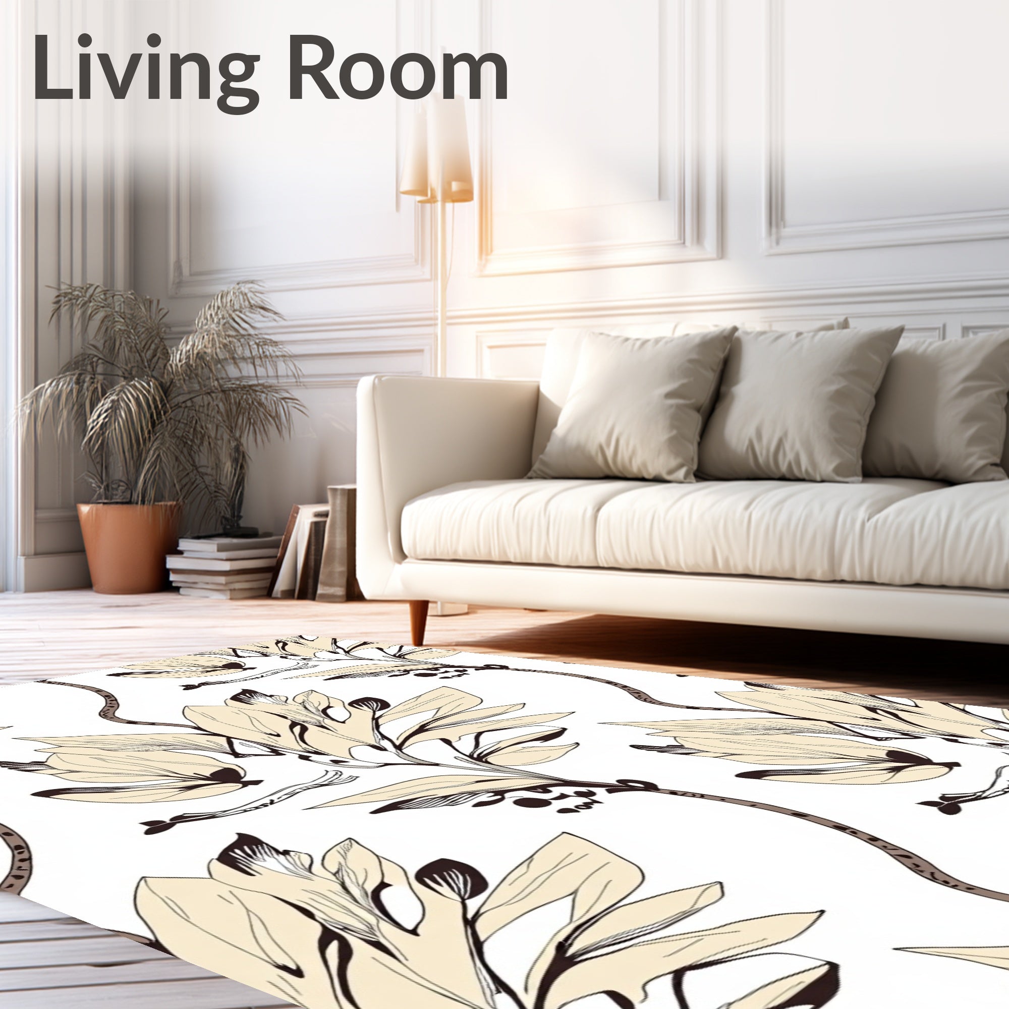 Cream Leafy Branch Art Rug