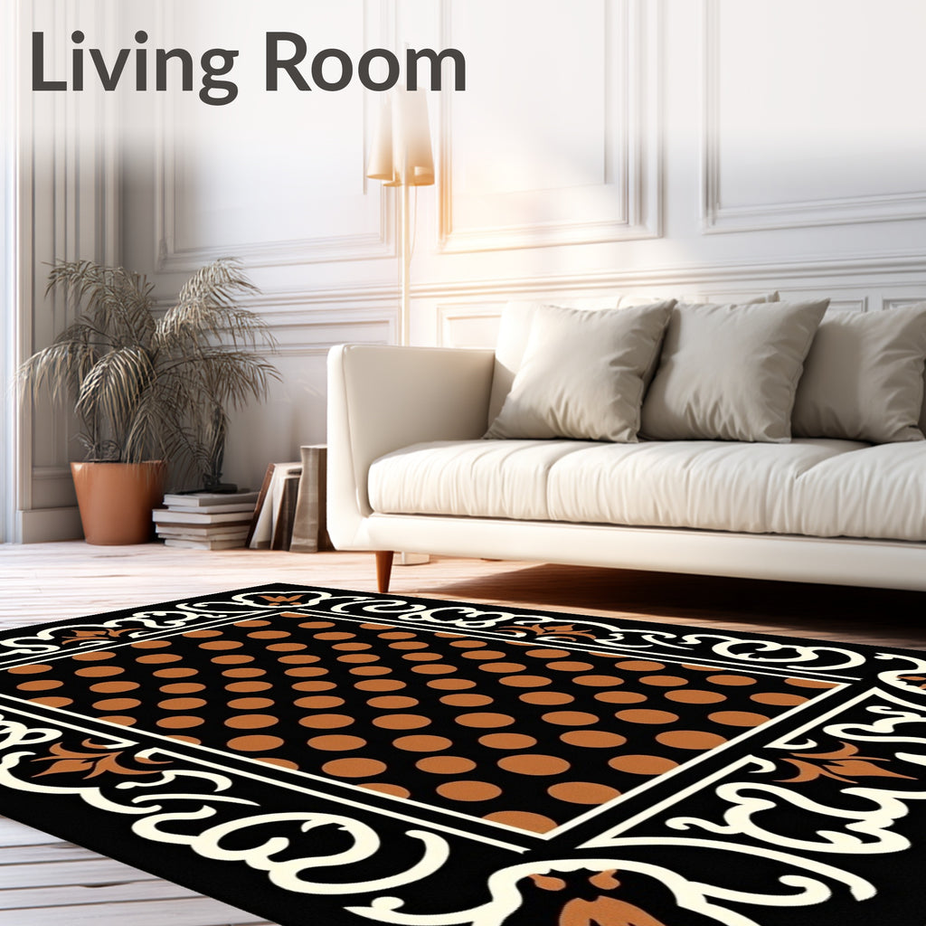 Black Copper Dot Border Art Rug