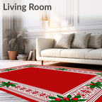 Festive Red Green Holly Border Rug