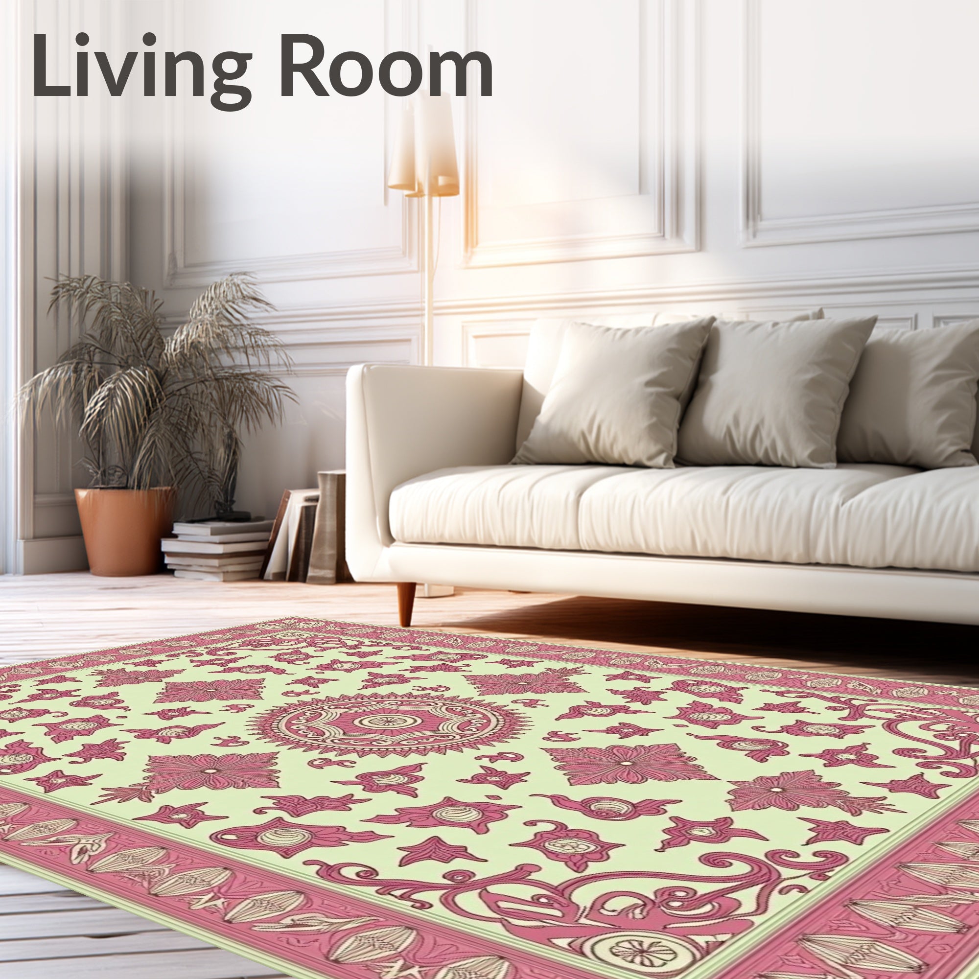 Pastel Pink Vintage Floral Mandala Rug