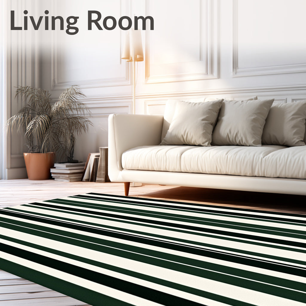 Dark Green White Stripe Rug