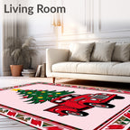 Festive Red Truck Christmas Tree Border Rug
