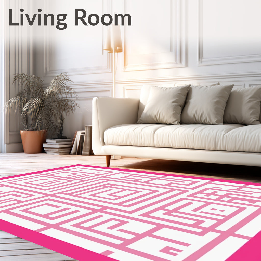 Pink Geometric Labyrinth Square Rug