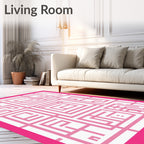 Pink Geometric Labyrinth Square Rug