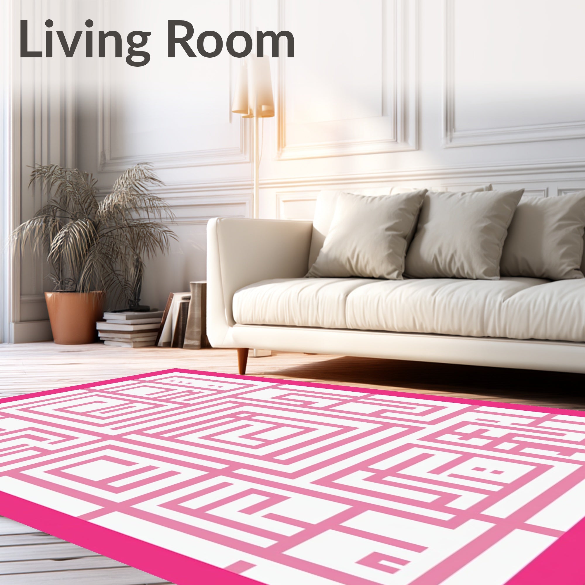 Pink Geometric Labyrinth Square Rug