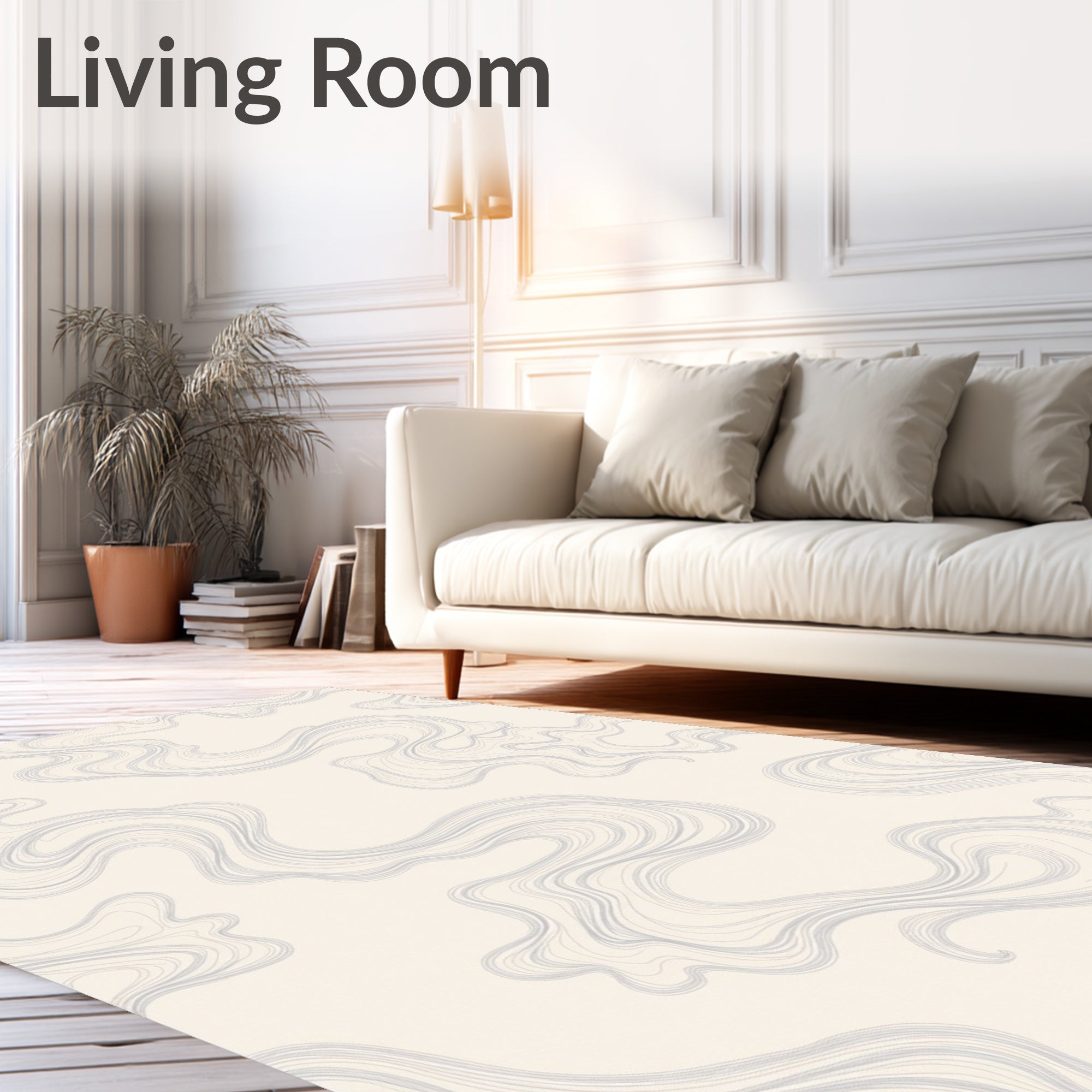 Cream And Grey Flowing Swirls Rug