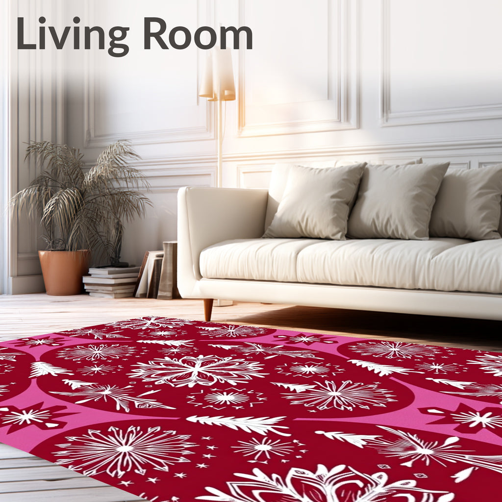 Crimson White Snowflake Evergreen Medallion Rug