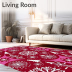 Crimson White Snowflake Evergreen Medallion Rug