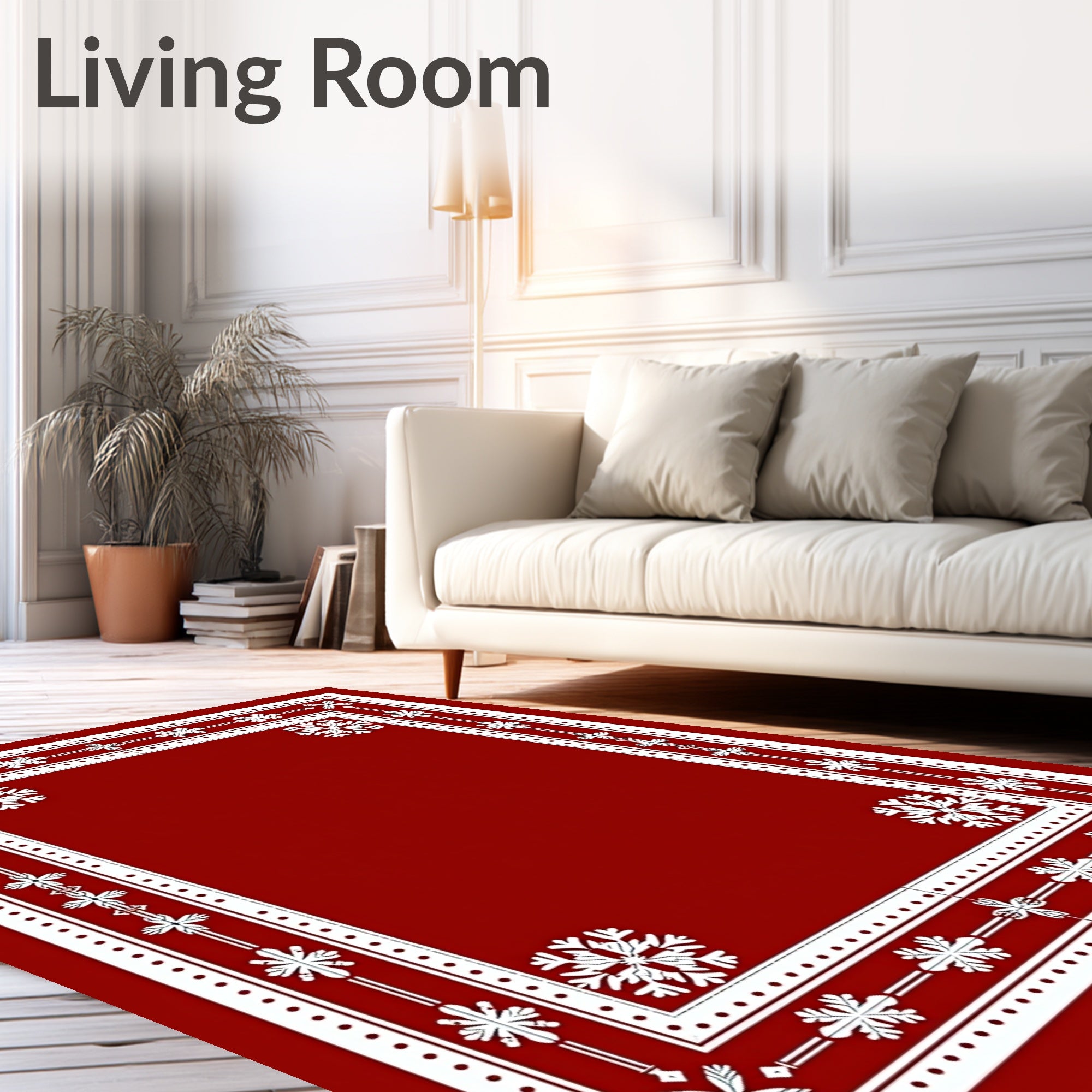 Crimson Snowflake Intricate Border Rug