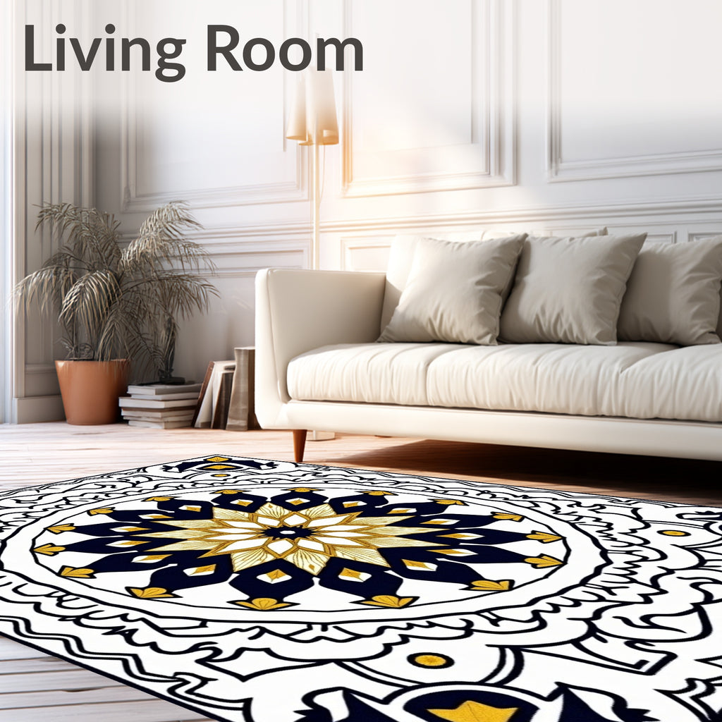 Navy Gold Geometric Mandala Medallion Rug