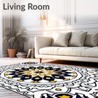 Navy Gold Geometric Mandala Medallion Rug
