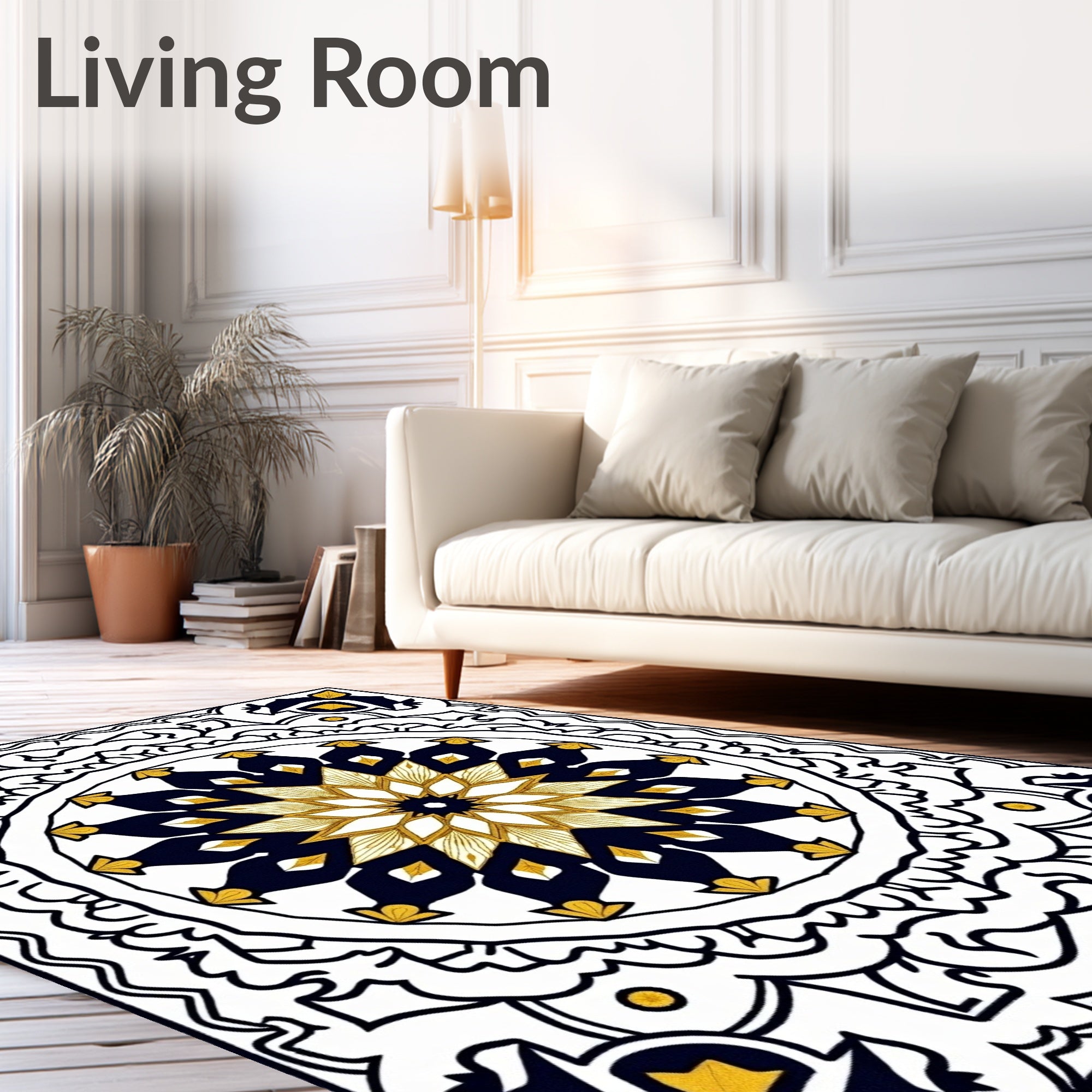 Navy Gold Geometric Mandala Medallion Rug