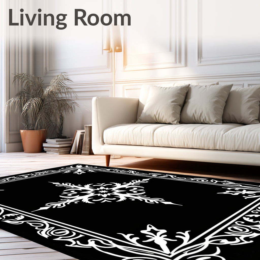 Vintage White Floral Filigree Frame Rug