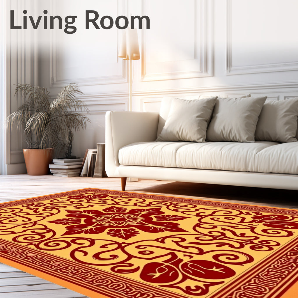 Crimson Floral Scrollwork Amber Rug