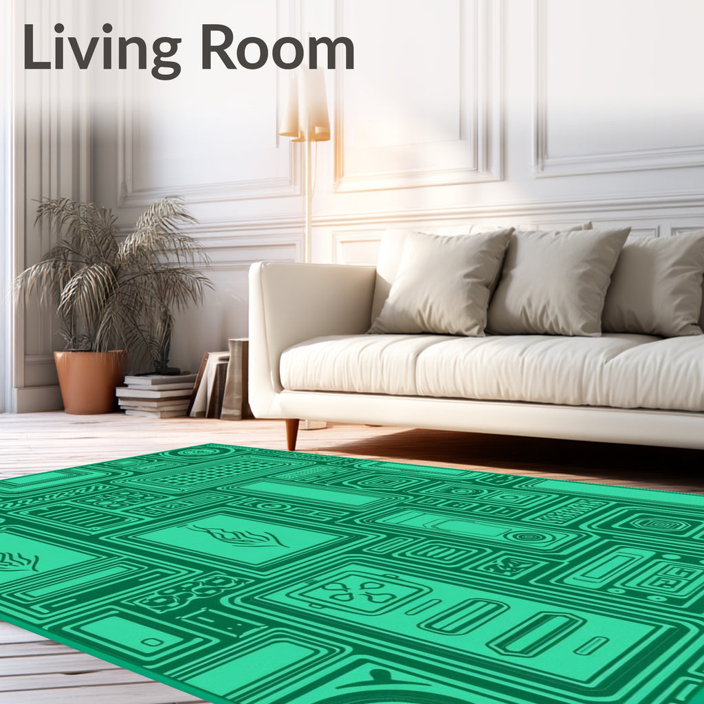 Futuristic Circuit Board Emerald Rug