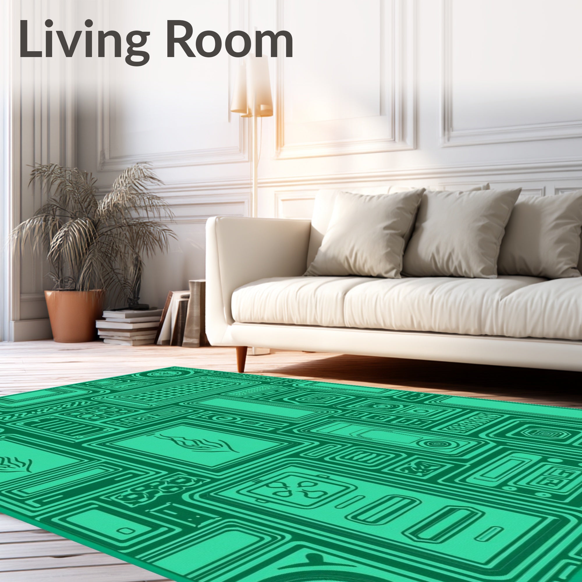 Futuristic Circuit Board Emerald Rug