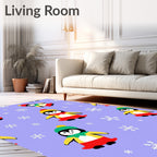 Whimsical Penguin Snowflakes Lavender Rug