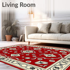 Crimson Red Cream Floral Medallion Square Rug