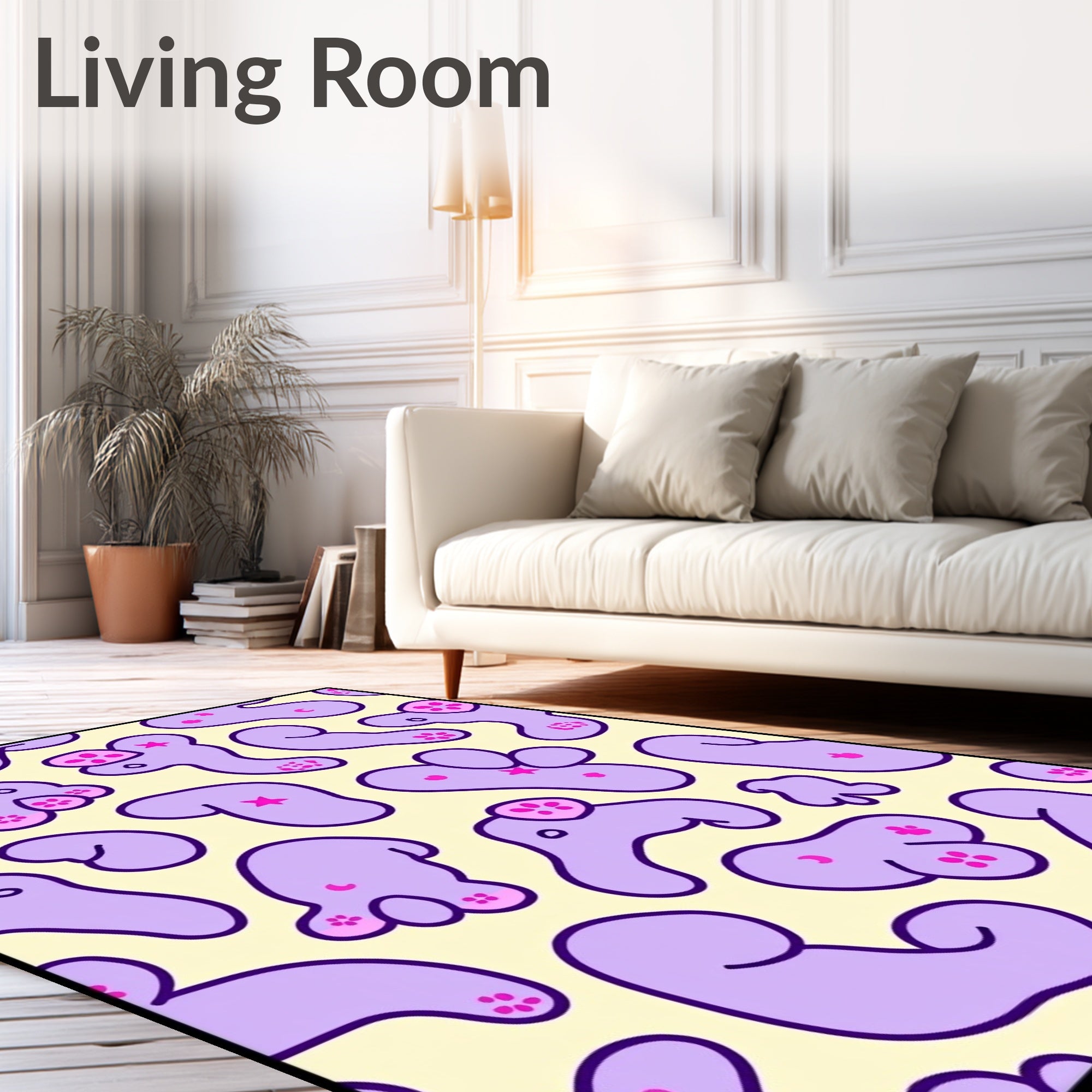 Playful Lavender Blobs Pink Flower Accents Rug